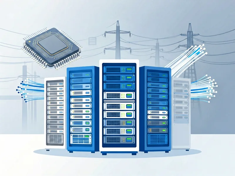 Al Gore AI infrastructure energy risk concept illustration with server racks and power grid elements