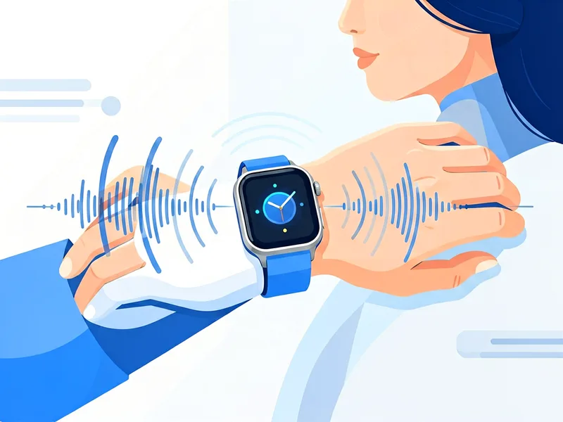 Smartwatch always-on AI listening concept illustration with sound waves