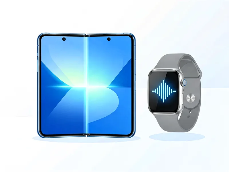 Foldable iPhone and always-listening Apple Watch concept illustration in flat tech style