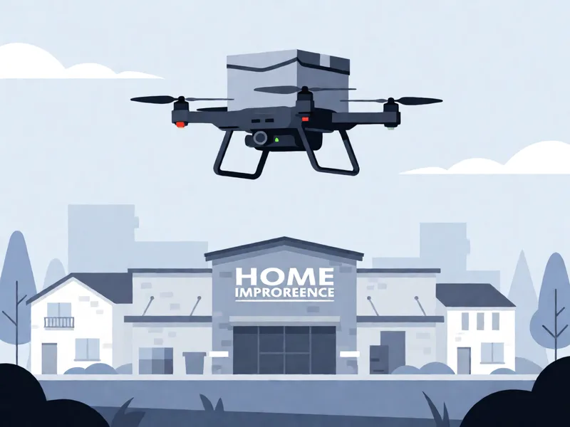 Drone delivery illustration for Lowe's Wing DoorDash partnership article